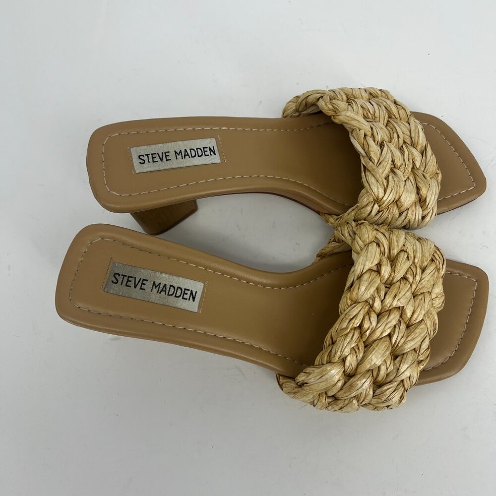 Steve Madden Saged Neutral Raffia Square Toe Heel Size 7 - Picture 4 of 14